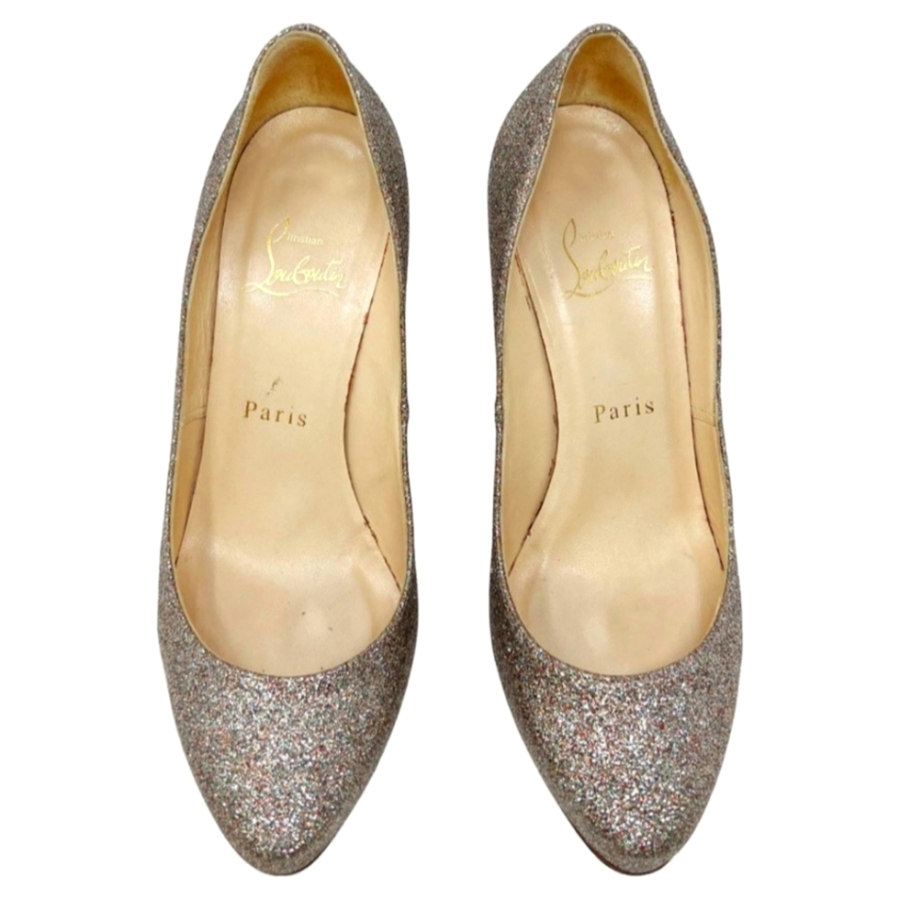 Christian Louboutin Elisa Round Toe Multicolor Glitter Stiletto Heels Pumps
